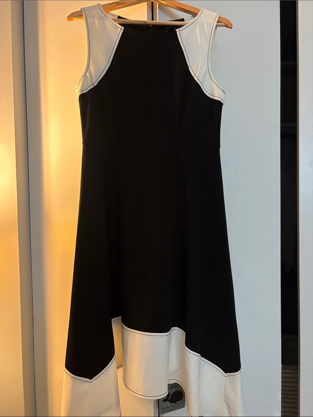 DKNY Black Dress with White Contrast Panels — High-Low Hem